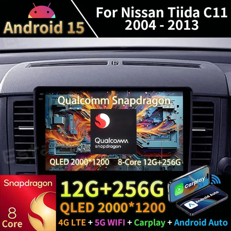 Android 15 Carplay Per Nissan Tiida C11 2004 - 2013 4G LTE 2din RDS GPS Stereo Multimediale Auto Video Player Wifi 360 Macchina Fotografica Navi