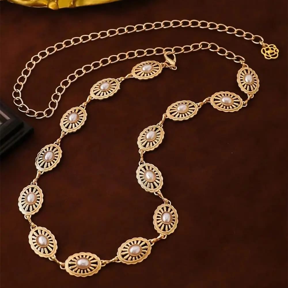 Retro Metal Chain Waist Belt Minimalist Oval Bohemian Body Chain All-match Hollow Chain Women's Waist Chain Festival Gift