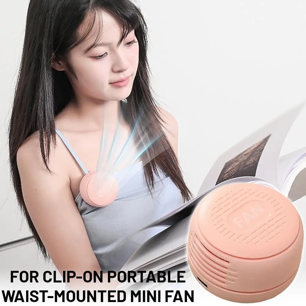 Ventilatore Portatile Mini Clip Ricaricabile Senza Pale, USB Type-C, Lunga Durata della Batteria, da Appendere in Vita, per Viaggi e Attività all'Aperto