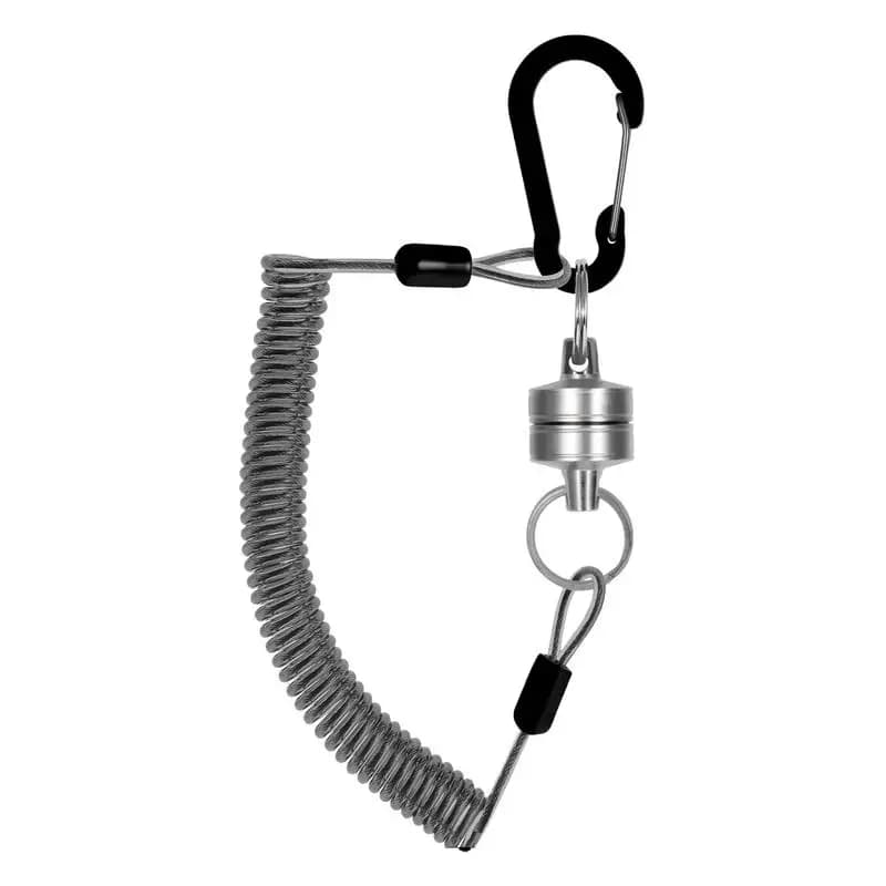 Supporto magnetico per rilascio rete con cordino a spirale Strumenti per la pesca a mosca Moschettone in acciaio inossidabile Accessorio per corda antigoccia con fibbia veloce