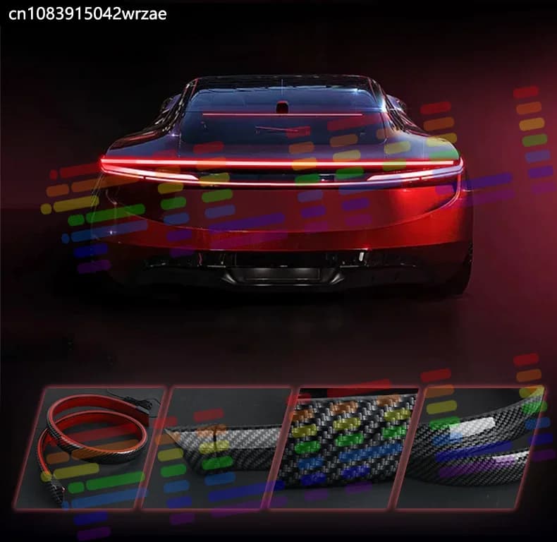 Luce LED per Spoiler Posteriore 1.2M, Universale per Auto, Indicatore di Direzione, Freno, Lampeggiante, Luce Posteriore da Corsa in Fibra di Carbonio RGB