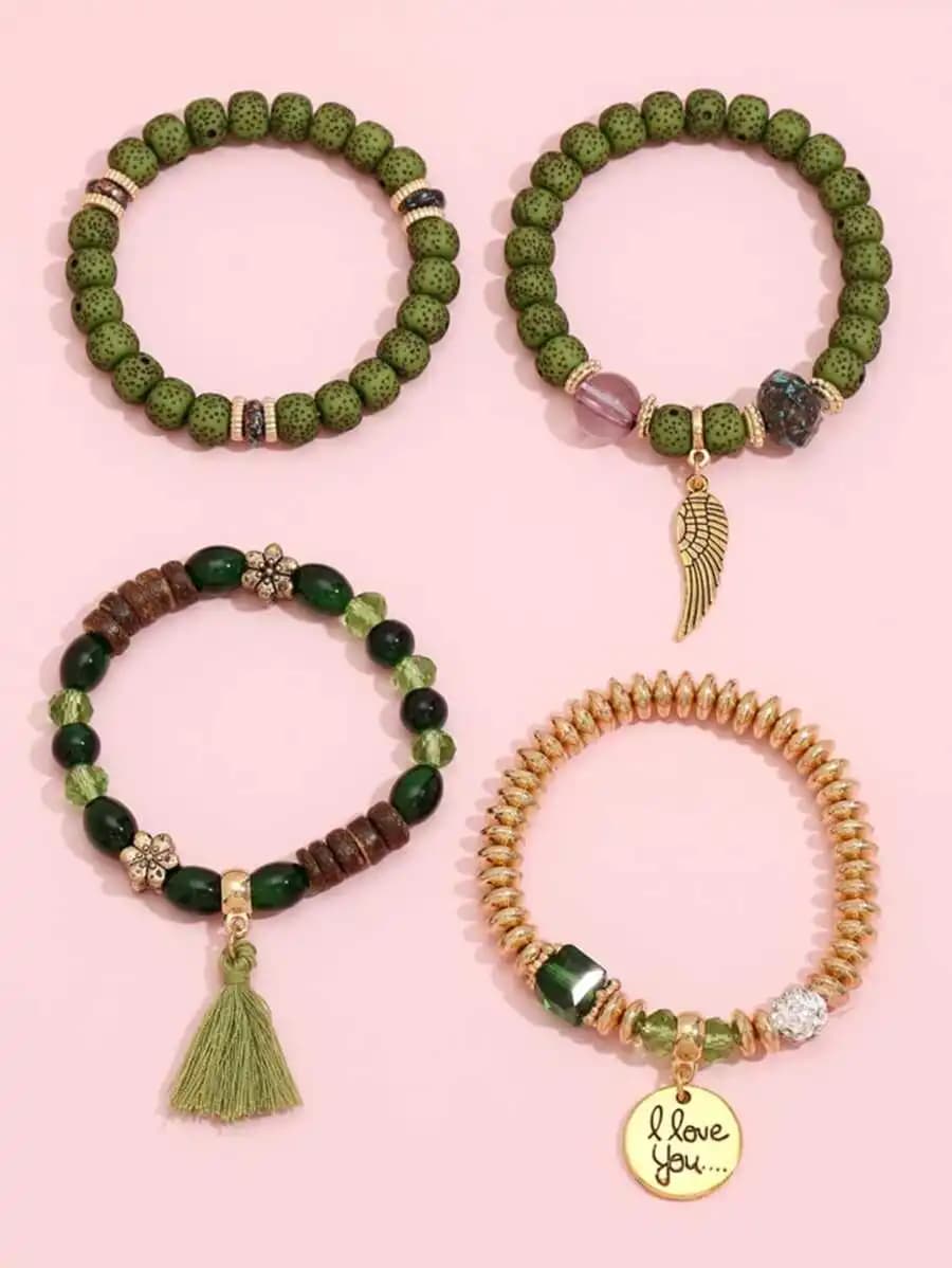 Bohemian Style Beaded Elastic Bracelet Set For Women