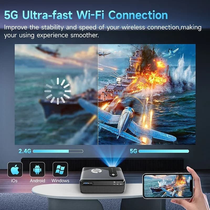 Proiettore Smart LED Android 11 con Schermo Full HD 1080P, Mini Proiettore LCD per Casa