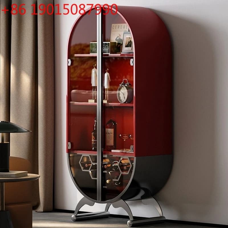 Vetrina per vini da soggiorno, mobiletto in vetro multifunzionale di lusso leggero in stile francese, in acciaio inossidabile di alta gamma