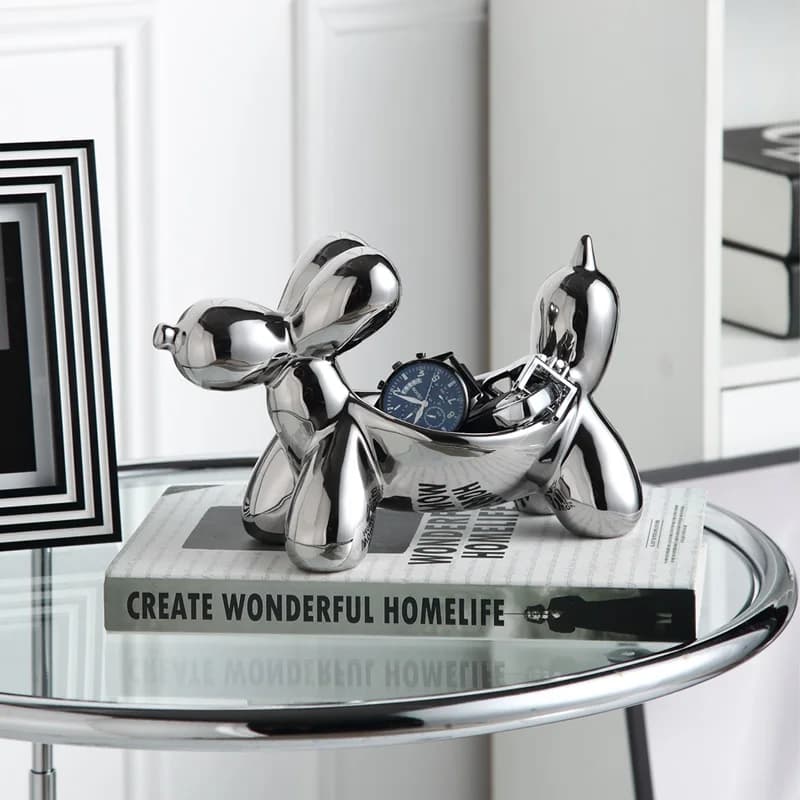 Organizzatore moderno per orologi con chiavi, scultura in argento, decorazione per ingresso canino, ripiano salvaspazio per scarpiera, arte domestica ispirata ai palloncini