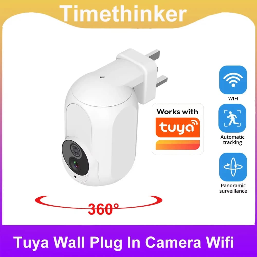 Telecamera Tuya con presa a muro Wifi 360 ° Telecamere IP con luce per lampada a LED per visione notturna di protezione di sicurezza domestica di sorveglianza 1080P