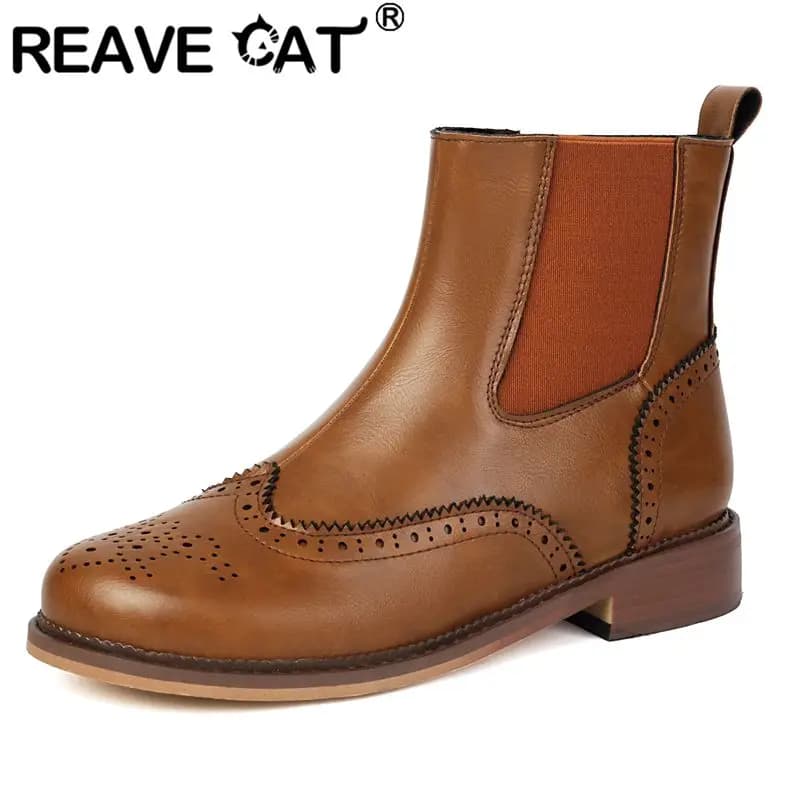 REAVE CAT Stivaletti eleganti da donna Punta tonda 3,5 cm Tacchi grossi Cerniera laterale Oversize 45 46 47 48 Stivaletti Chelsea giornalieri invernali