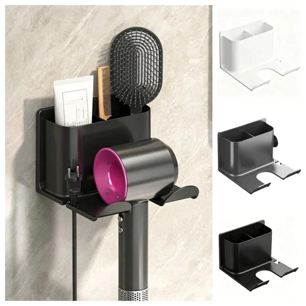 Non Perforated Hair Dryer Holder Portable Multiple Compartments Hair Straightener Stand Self-adhesive Durable