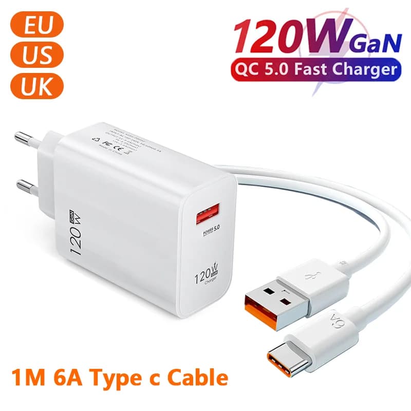 Caricabatterie USB da 120W GAN caricabatterie rapido a ricarica rapida 3.0 per iPhone 15 14 Pro Max Samsung S22 Xiaomi 13 adattatore per caricabatterie per cellulare
