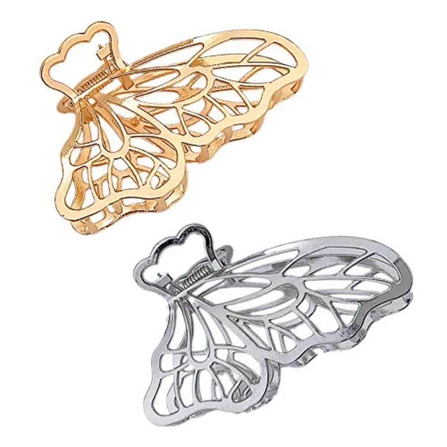 Large Metal Hair Claw Clips, Butterfly Barrette, Non-slip Hollow Jaw Clamp Clips, Hairpins for Women and Girls Gold, Silver
