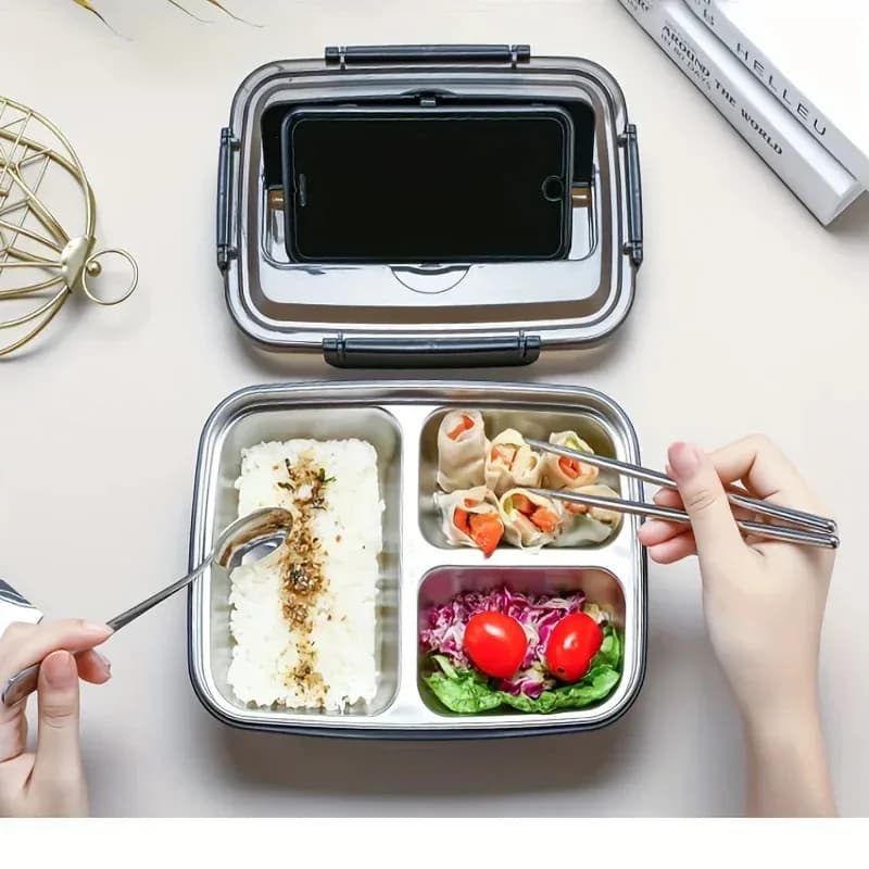 Contenitore per il pranzo in acciaio inossidabile a tenuta stagna con 3/4 scomparti - Contenitore Bento resistente e facile da pulire per studenti e impiegati