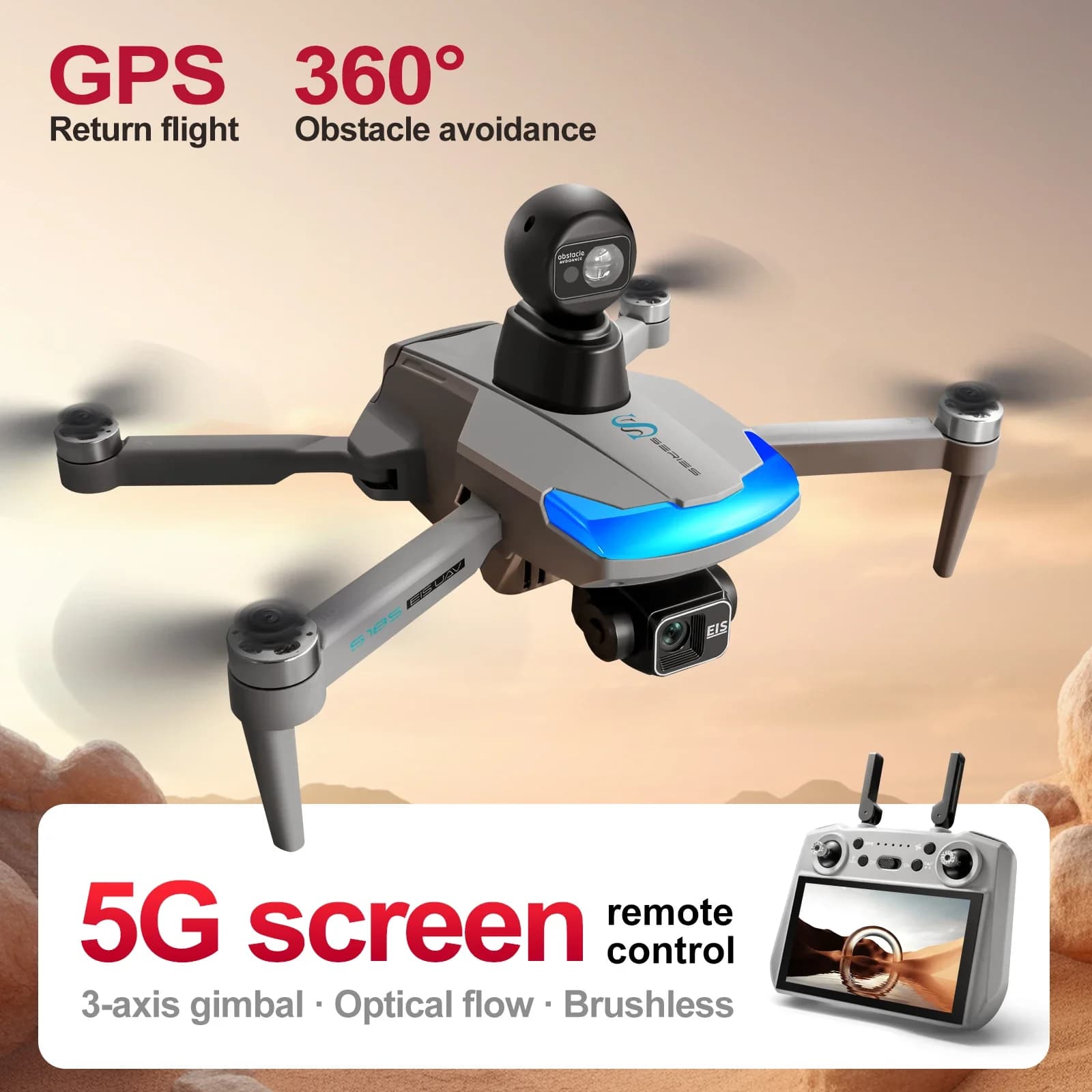 S185 Professional drone 2.7K HD double camera with touch screen 3 axes PTZ 5G GPS without brushes to avoid obstacles RC Dron toys gift