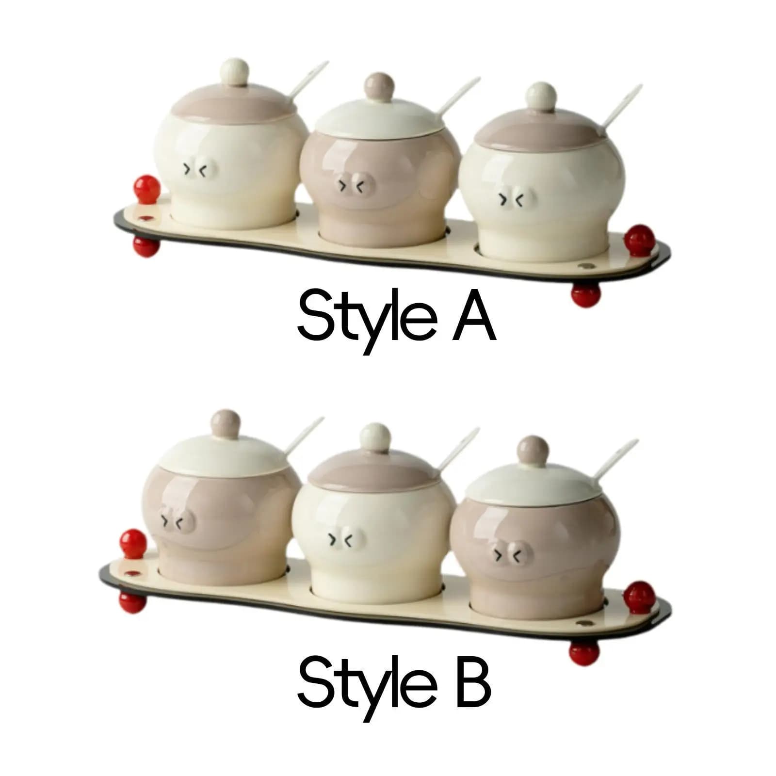 Porcelain Condiment Jars Set with Spoon and Tray Modern Seasoning Pots for Kitchen Spices Organizer