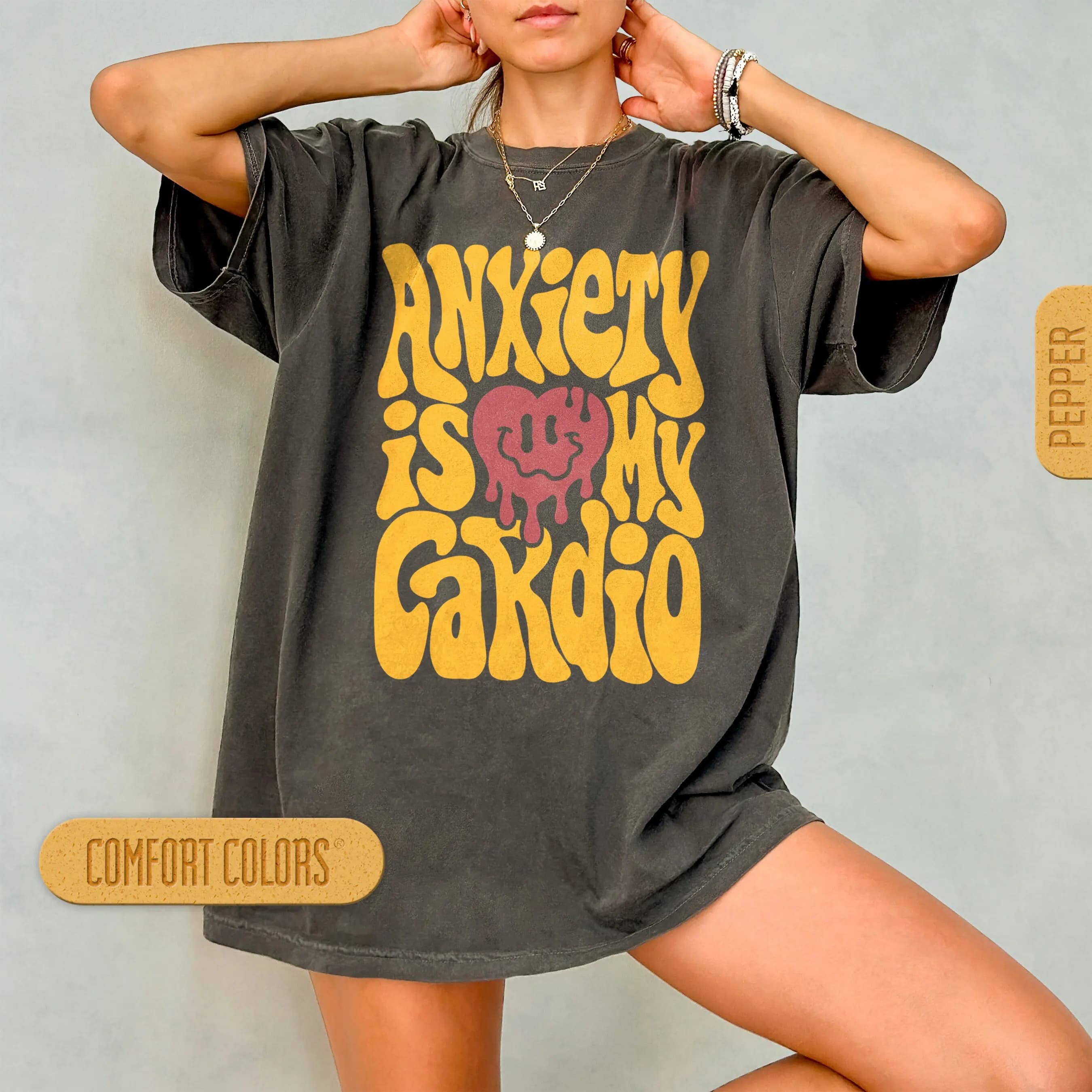 Women's Plus Size Anxiety Is My Cardio Funny T-shirt Cotton Breathable Fashionable and Versatile Unisex Streetwear Oversized