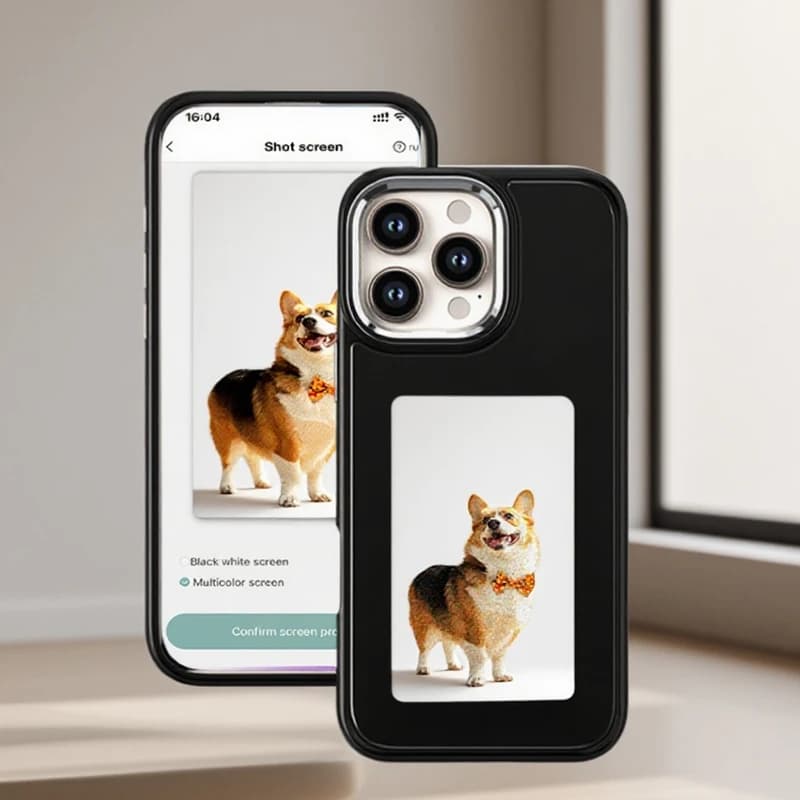 Custodia per telefono con schermo E-Ink fai-da-te NFC per iPhone 15 14 13 Pro Max Trasmissione wireless Accessori per custodia per telefono con schermo da 3,7 pollici