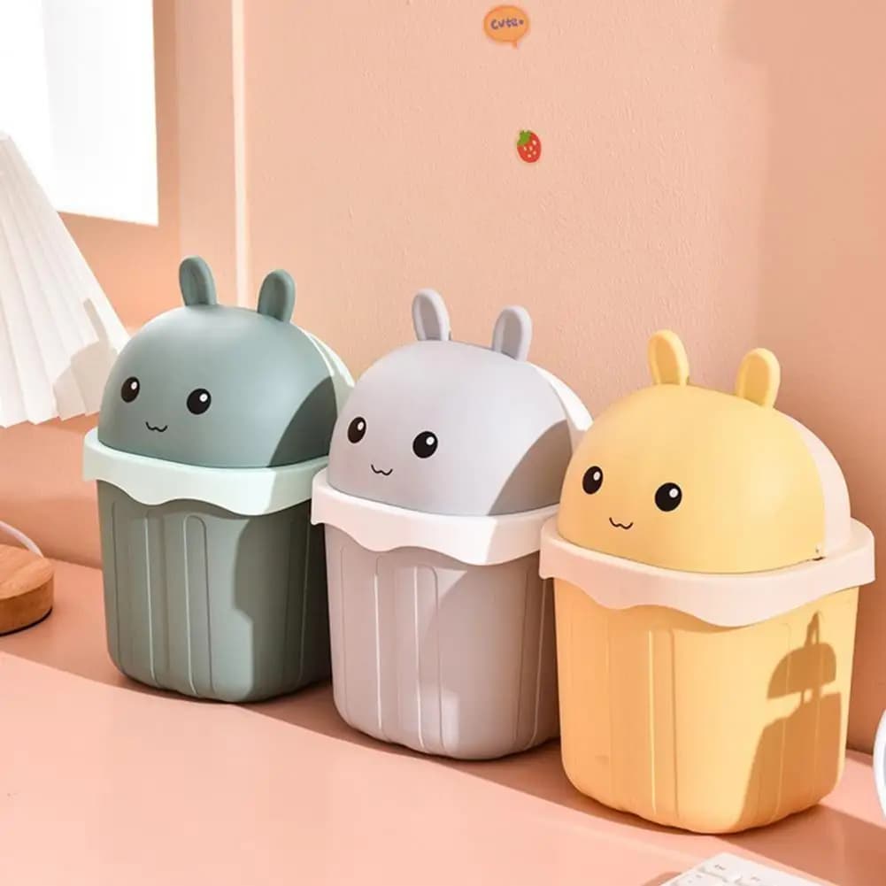 Pattumiera da tavolo con coperchio Cartone animato Mini contenitore per rifiuti a forma di coniglio Rettangolo creativo bidone della spazzatura cestino per ufficio casa