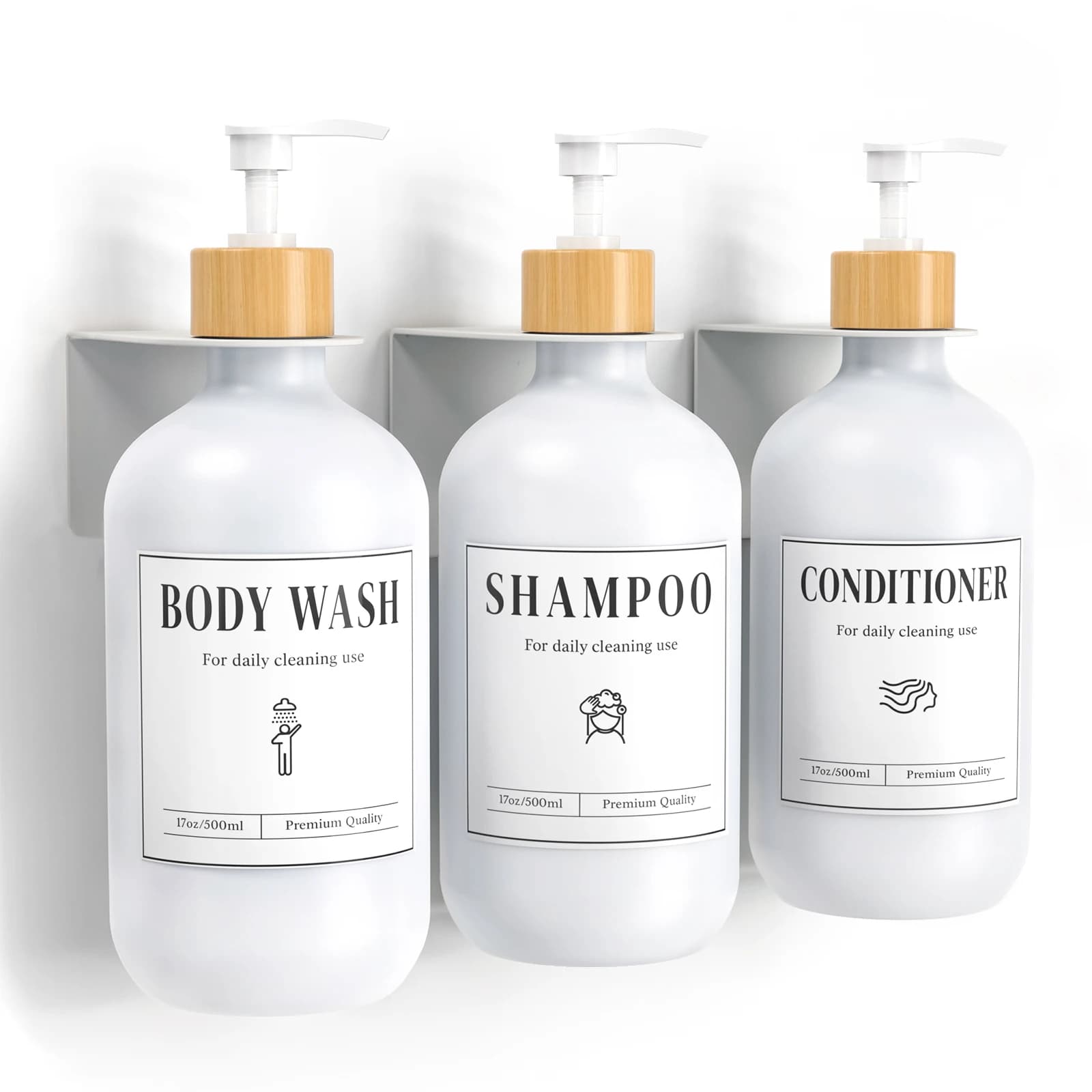 Dispenser per Shampoo e Balsamo Luxspire, Erogatore di Sapone da Doccia a Parete, Set di 3 Bottiglie per Shampoo e Balsamo