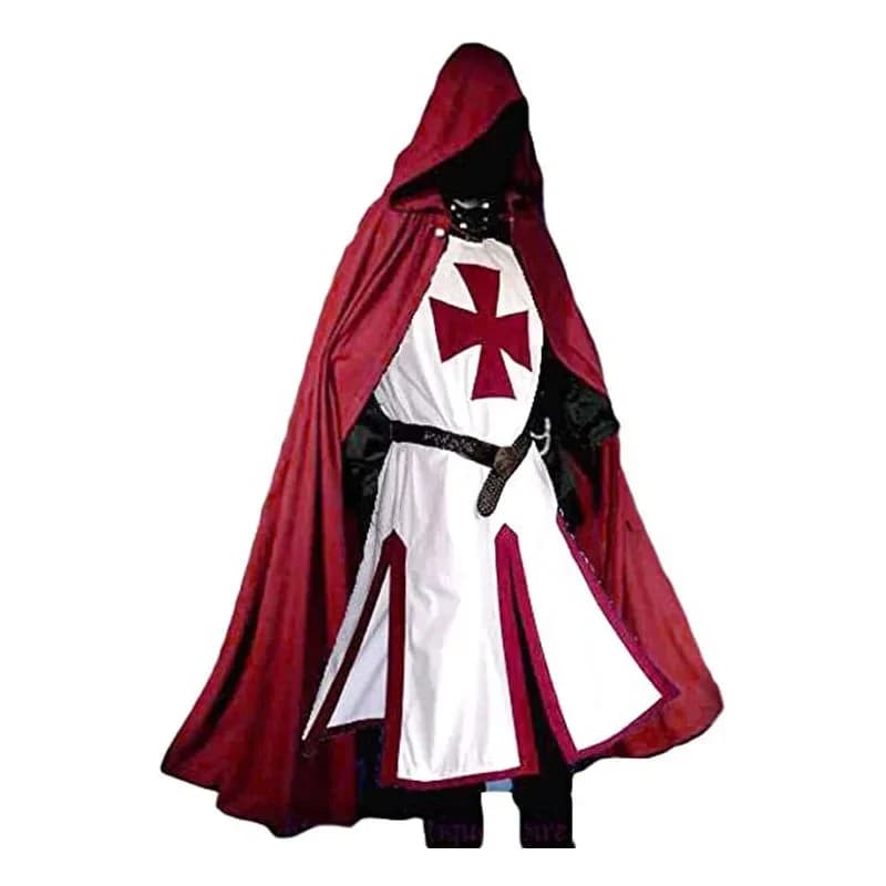 Costumi da uomo con tunica medievale da cavaliere crociato templare, rinascimentale, soprabito di Halloween, guerriero, mantello della peste nera, cosplay
