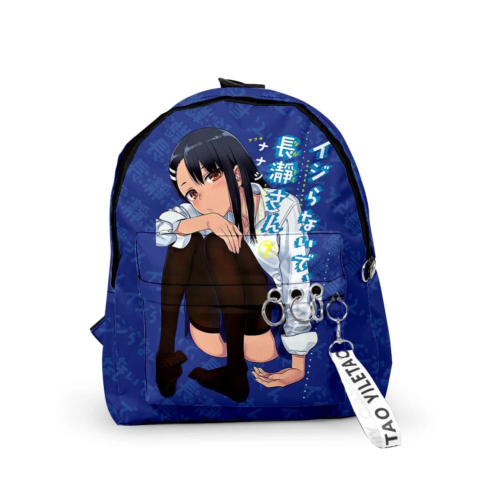 Zaino per notebook Nagatoro popolare Hip Hop Borse da scuola per alunni Portachiavi con stampa 3D Zaini piccoli carini impermeabili Oxford