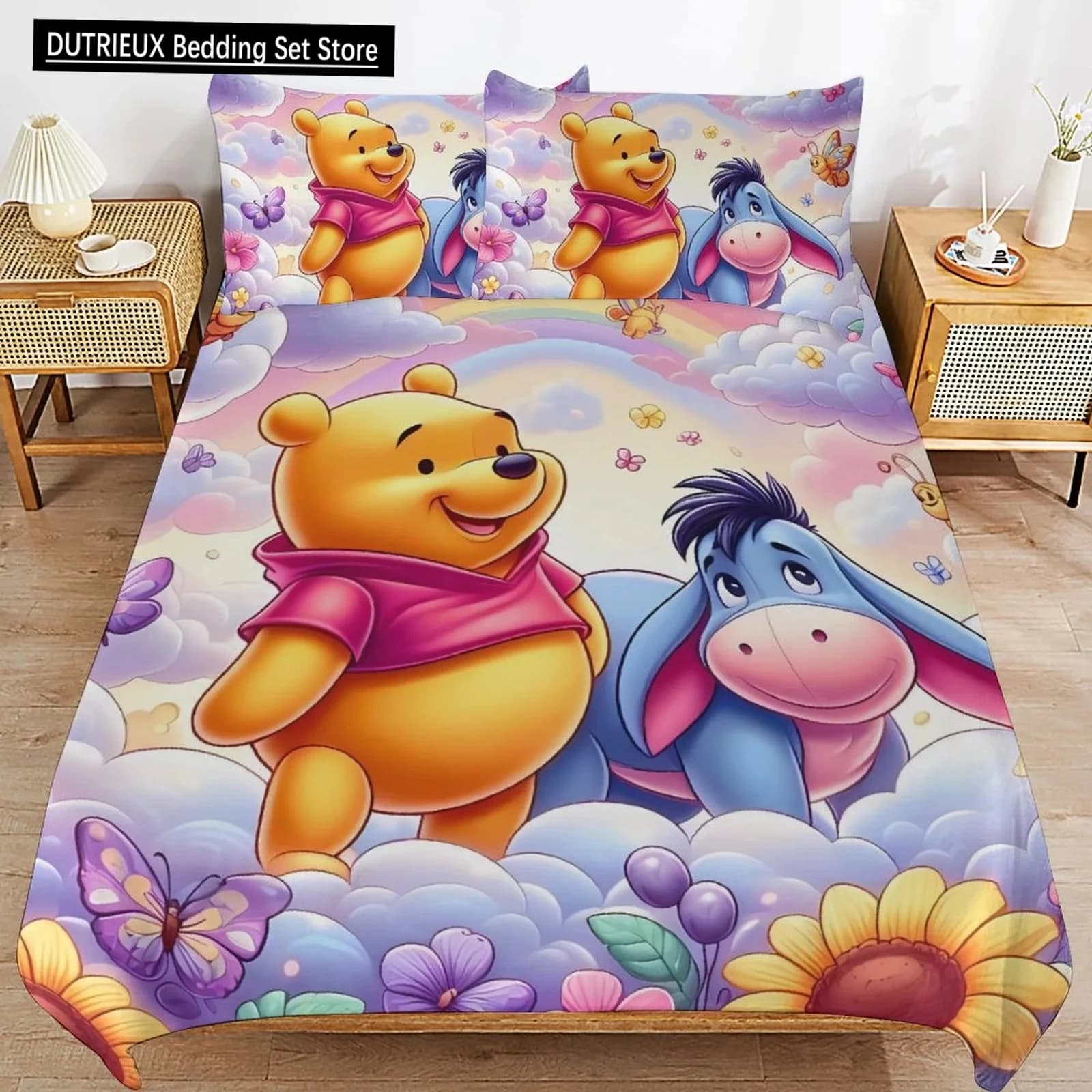 Set di biancheria da letto in microfibra Winnie The Pooh, 1 copripiumino e federe per decorazioni per la camera da letto di bambini e bambine