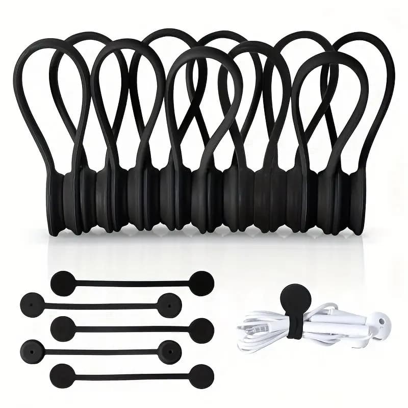 Clip magnetiche per cavi da 10 pezzi, organizer per cavi in silicone nero, fascette riutilizzabili per casa, ufficio, cucina