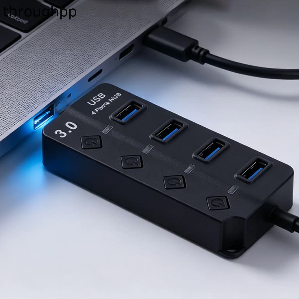 4 Port USB 3.0 Hub With Switch Power Adapter Multi USB Splitter 5Gbps High Speed Long Cable USB Docking Stations For Laptops