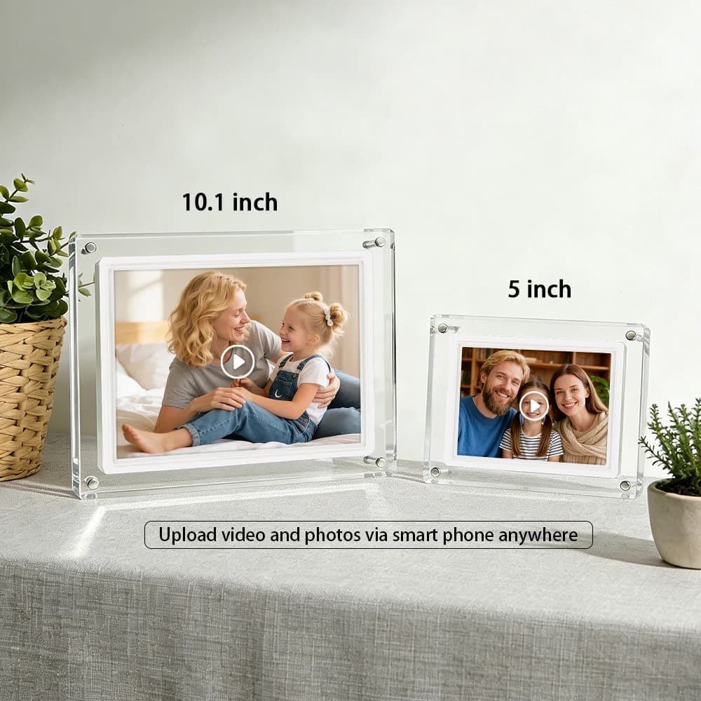 Cornice Digitale Smart da Tavolo con Schermo IPS da 5/10 Pollici, 32GB, Android, Wi-Fi, per Foto e Video, Cornice Fotografica Digitale in Acrilico