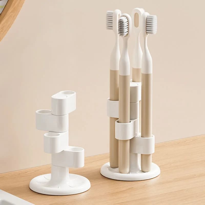 ​ ​ 360 ° Organizer da scrivania girevole - Porta pennelli da trucco impilabile con sezioni regolabili, tazza portaoggetti per spazzolino da bagno