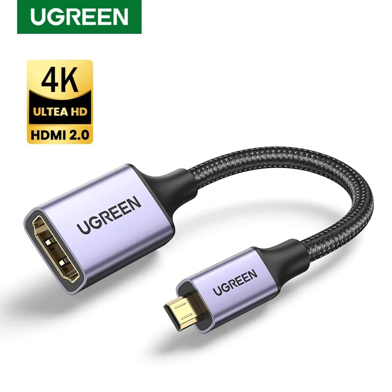 UGREEN adapter from Micro HDMI to HDMI 4K/60Hz 3D Micro HDMI to HDMI to GoPro Hero 7 Raspberry Pi 4 interwoven HDMI cable Sony Nikon