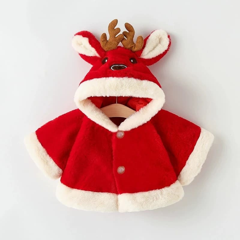2026 Natale Alce Peluche Giacca per bambini Autunno Inverno Tenere al caldo Con cappuccio Infantile Cappotto per ragazze Mantello da principessa Vestiti per bambina 0-24M