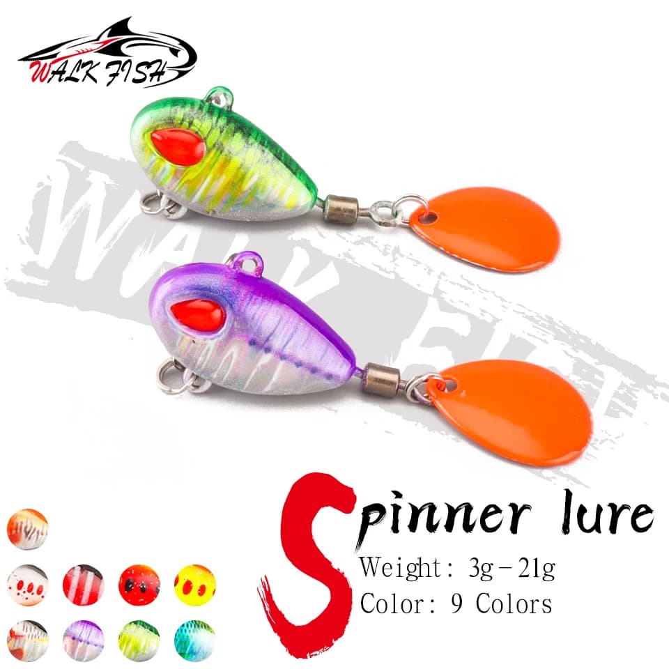 CAMMINARE PESCE VIB Richiamo Cucchiaio Spinner Esca Affondamento Wobblers Maschera in metallo Rotante Paillettes Coda Far Casting Esche da pesca per Spigola
