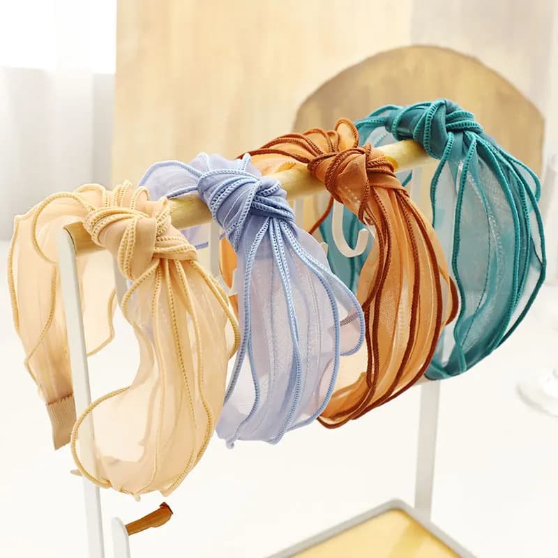 Fasce per il viso in filato di Organza trasparente fasce per capelli per il trucco del bagno indossano fasce per capelli in seta trasparente colorata brillante fresca