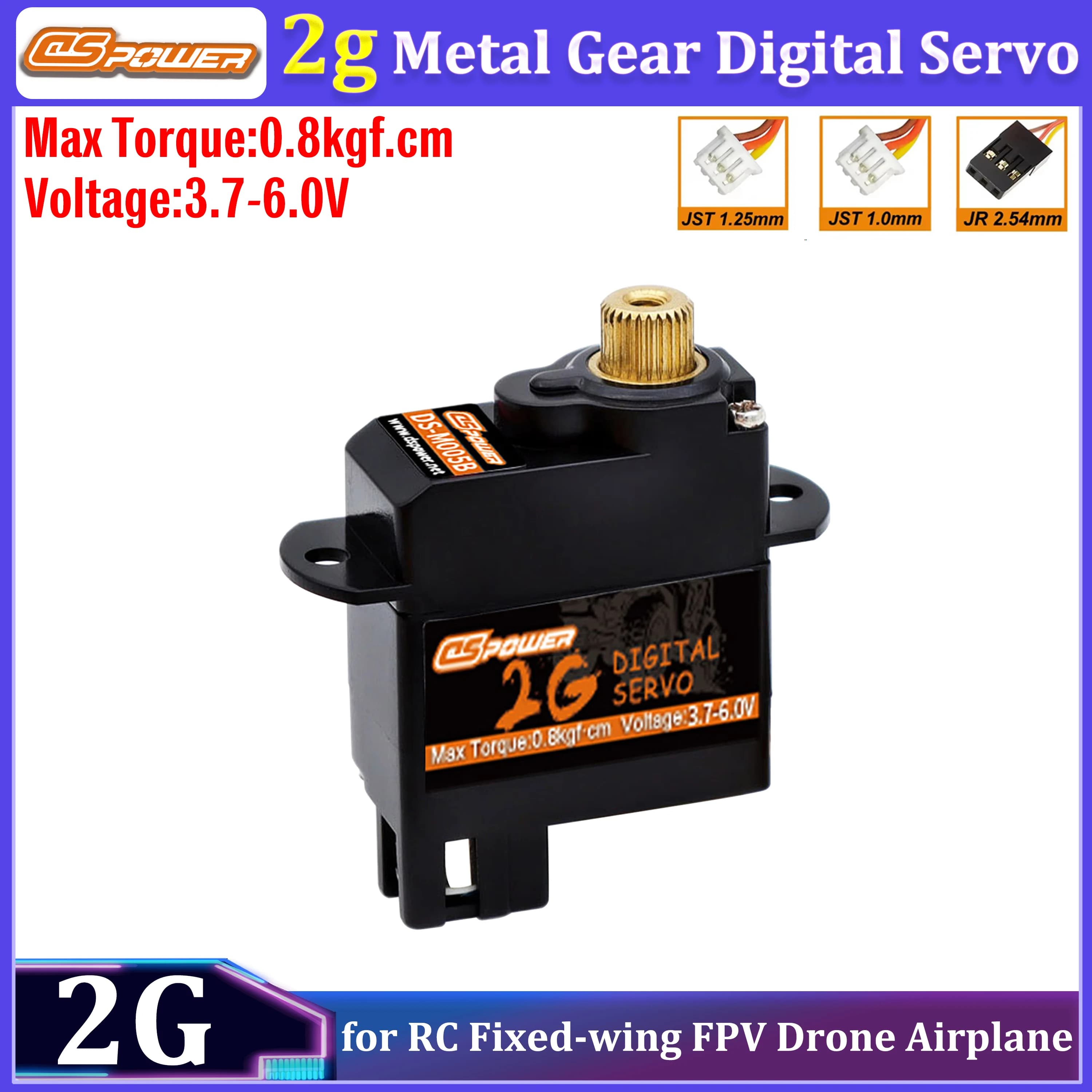 Servo Digitale Micro DSpower 2g con Ingranaggi in Metallo, Mini Servo Impermeabile con Connettore JR/JST per Aeromodelli RC, Elicotteri, Auto, Robot e Giocattoli