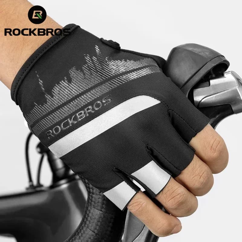 ROCKBROS Guanti da ciclismo Mezze dita Antiurto Resistente all'usura Traspirante Guanti da bicicletta da strada MTB Uomo Donna Attrezzatura da bici sportiva