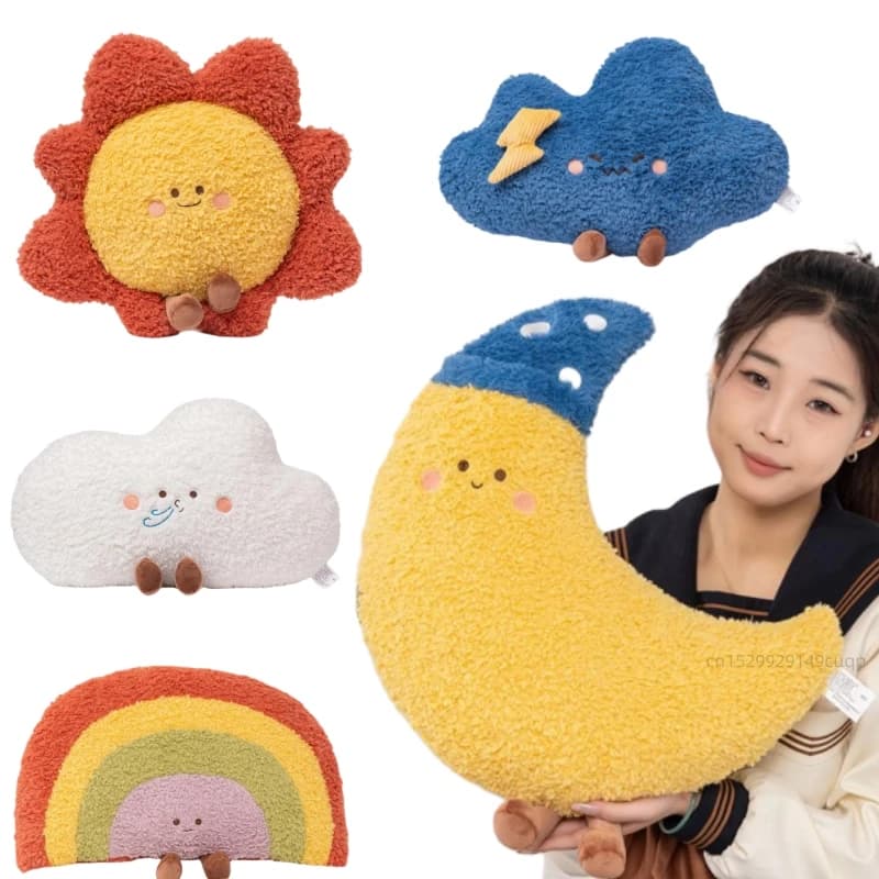 Simpatico cartone animato cielo peluche bambola cuscino carino nuvole scure sole luna stelle arcobaleno giocattolo decorazione della casa regalo per ragazzi e ragazze