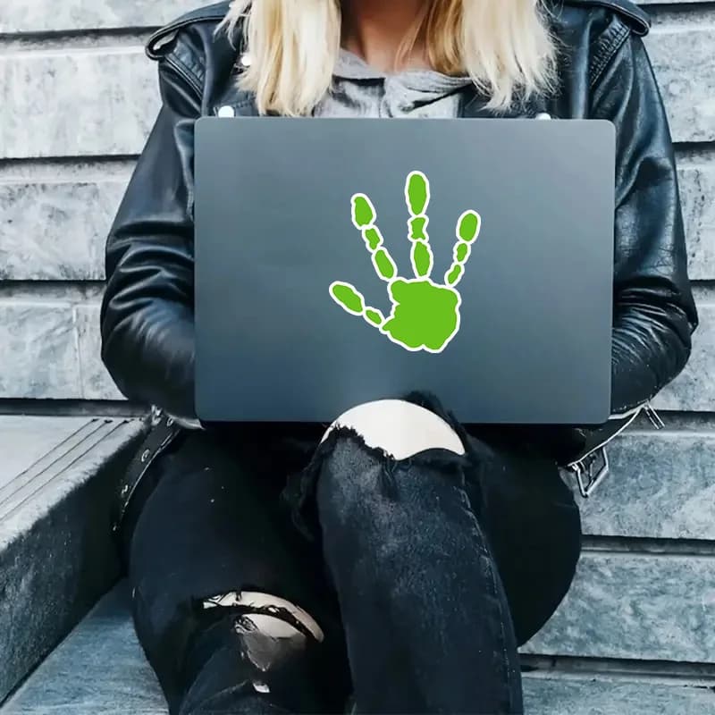 1pc Smiling Bear Alien Handprint Vinyl Sticker, Vibrant Green Durable Decal for Car Truck Motorcycle Laptop Helmet Bumper