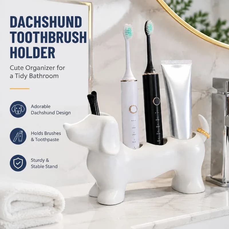 Cute Dachshund‑Shaped Electric Toothbrush Base Holder,Multi‑Purpose Desktop Organizer for Toothpaste Cosmetic Brushes Playful