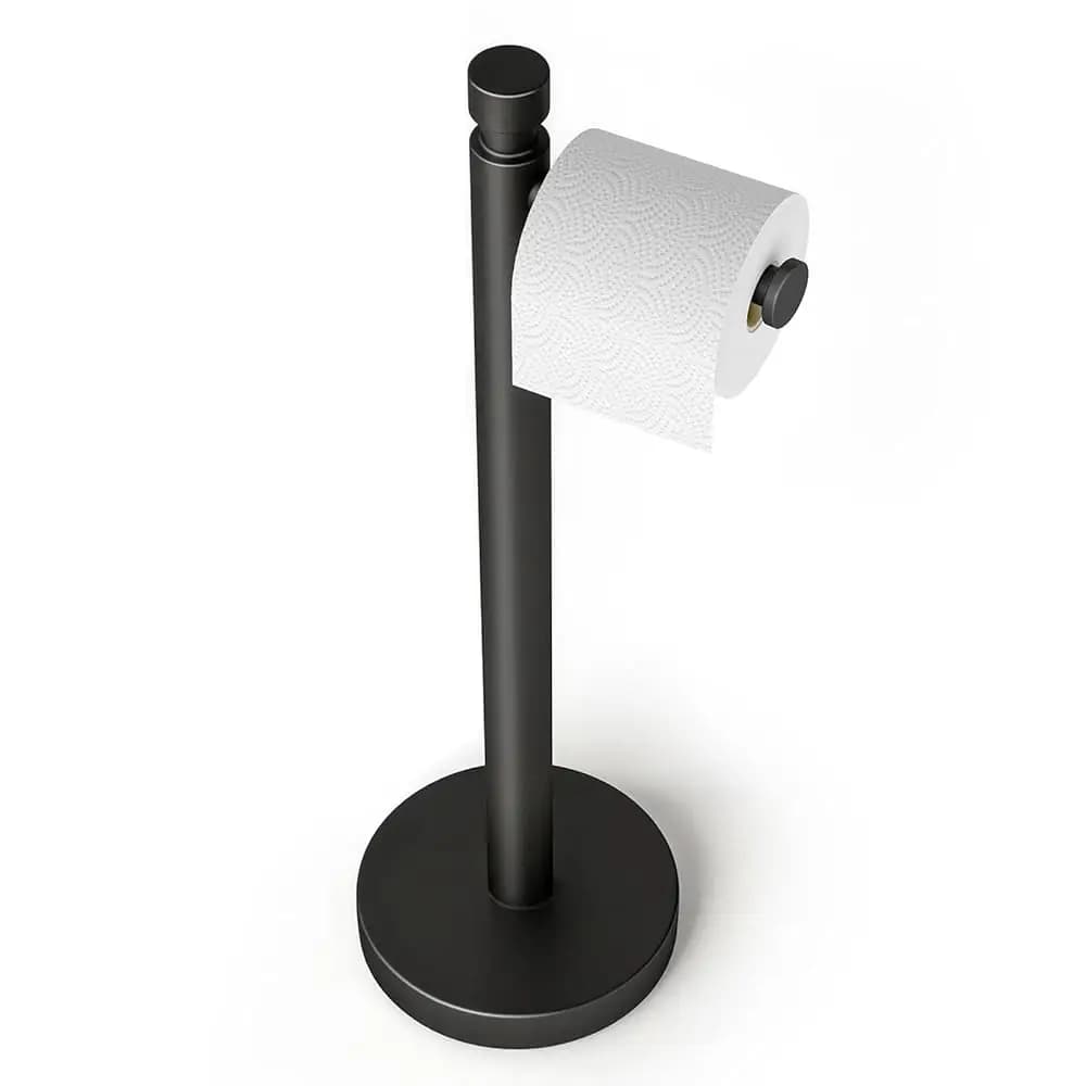Portarotolo da terra per carta igienica, in acciaio inossidabile resistente da 2 kg, nero opaco