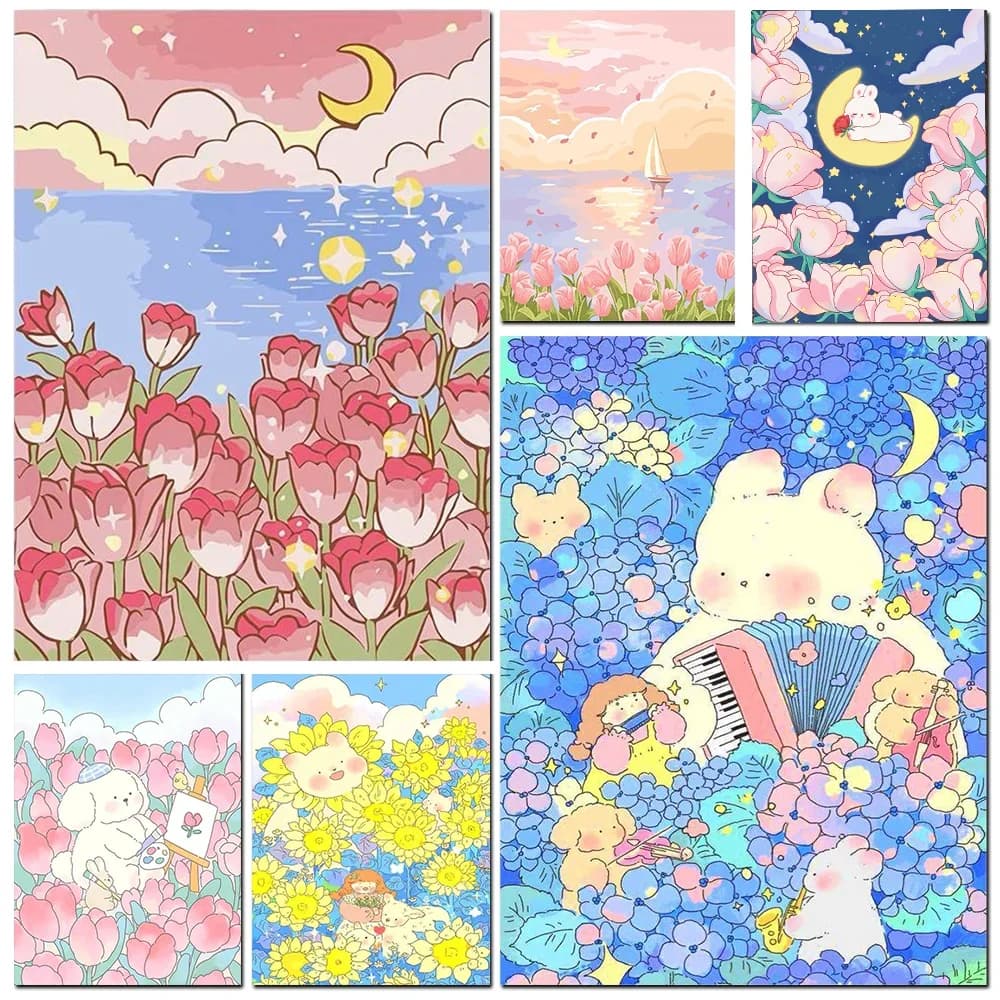 Kit Pittura Diamante 5D Fai da Te 2024, Quadro Paesaggio Cartone Animato, Mosaico Completo di Diamanti, Ricamo a Punto Croce, Decorazione Casa, Regalo Artistico