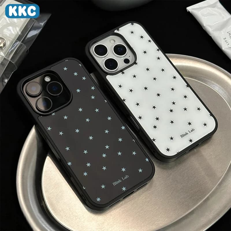 Summer Black and white frosted stars INS Korea Edge Epoxy Anti-drop Phone Case For iPhone XR/11/12/13/14/15/16/17 ProMax Case