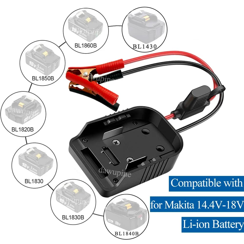Parti di utensili elettrici per Makita per Bosch 14.4V 18V Batteria al litio Adattatore fai da te Auto Alimentazione di emergenza 30A Fusibile Accenditore Salto di avviamento