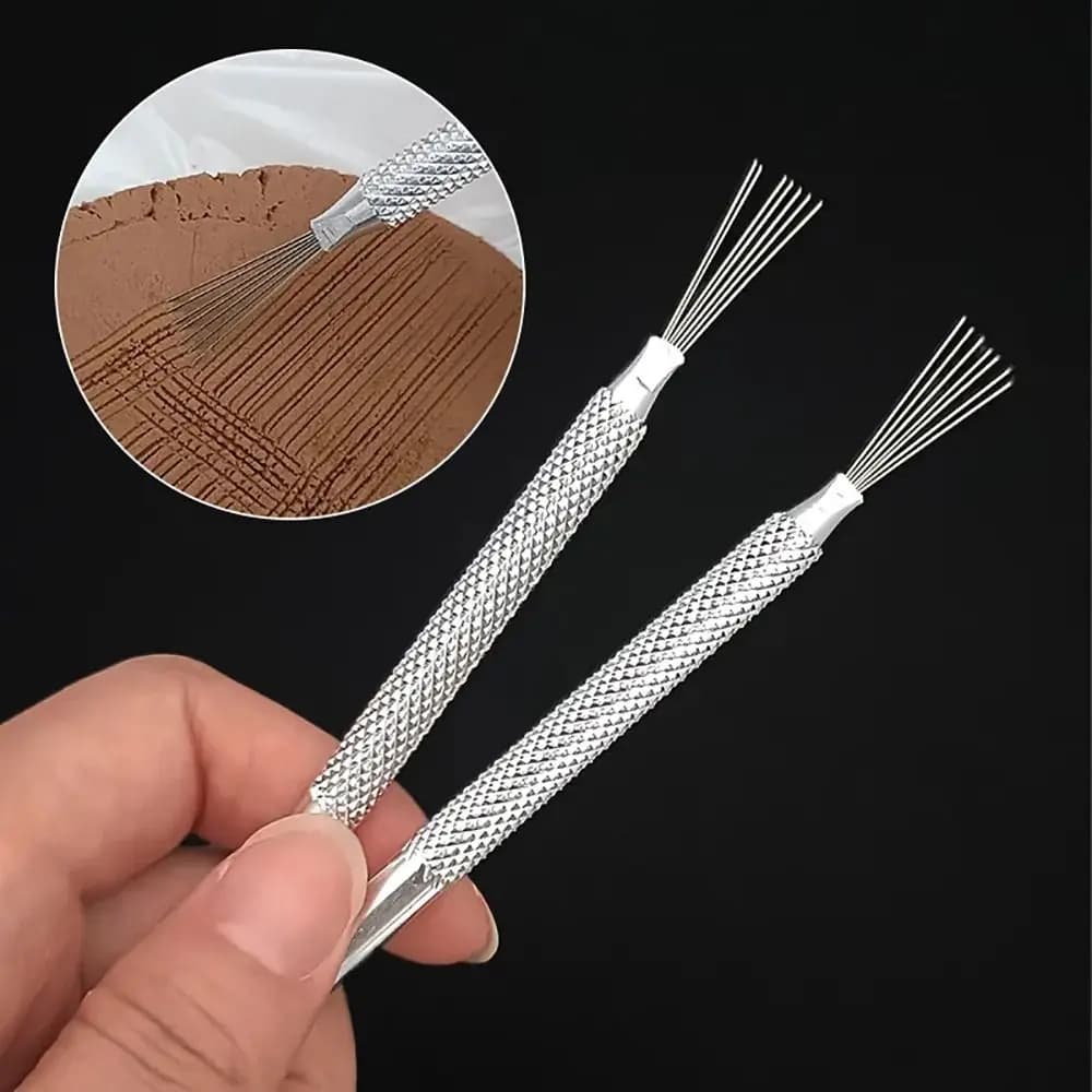 1Pcs DIY Texture Pottery Clay Sculpting Tool Polymer Ceramics Feather Wire Texture Brush 7 Pin Modeling Carving Needle