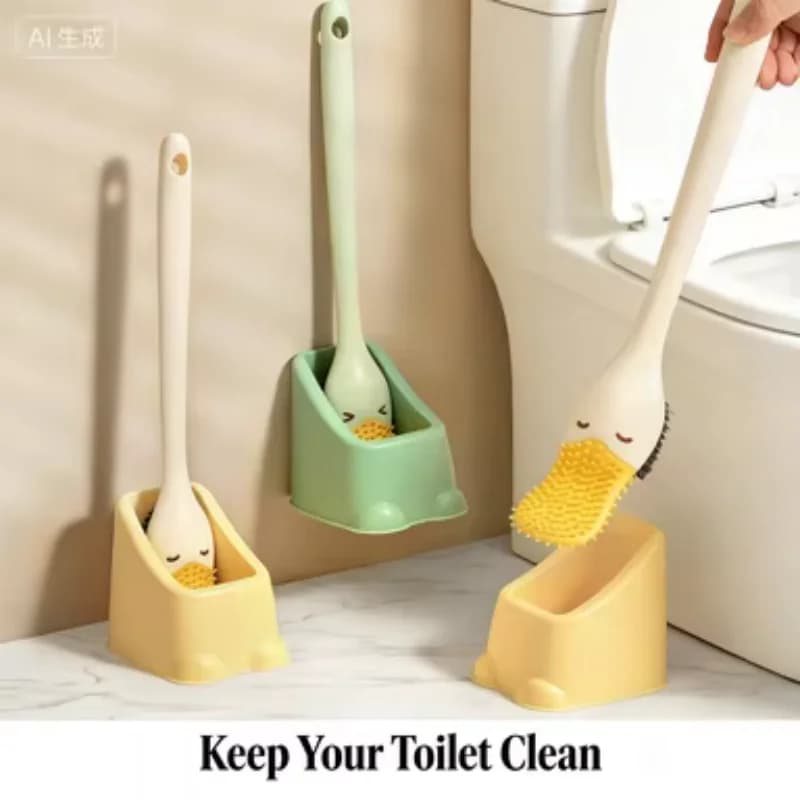 Spazzola per WC a becco d'anatra, con manico lungo, per la pulizia del bidet, senza angoli morti, setole morbide, per uso domestico, montabile a parete.