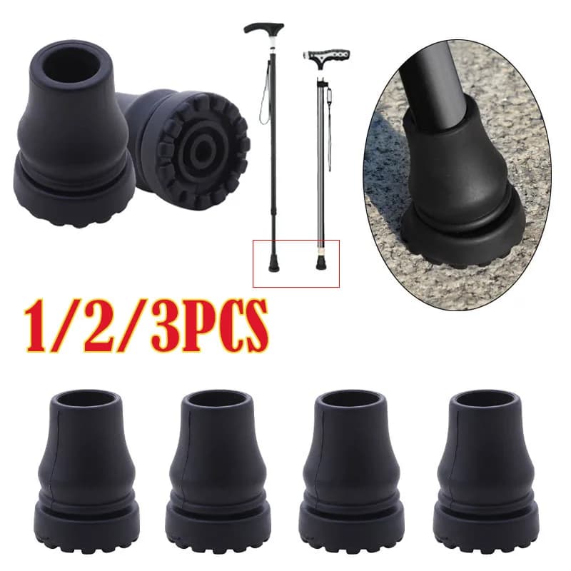 Rubber Pad Cap Non-Slip Walking Stick Crutch Cane Bottom Pads Cover Protector Climbing Hiking Trekking Pole Tip Black