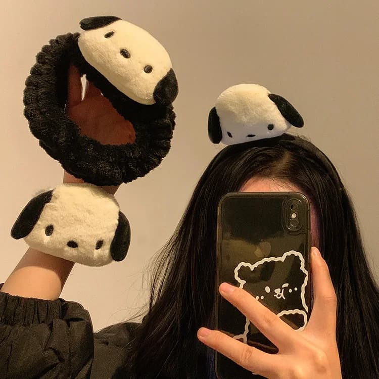 Simpatico cane cartone animato viso lavaggio polsino fascia per capelli copricapo anime polsini in peluche sport braccialetto per il sudore maniche regali per ragazze