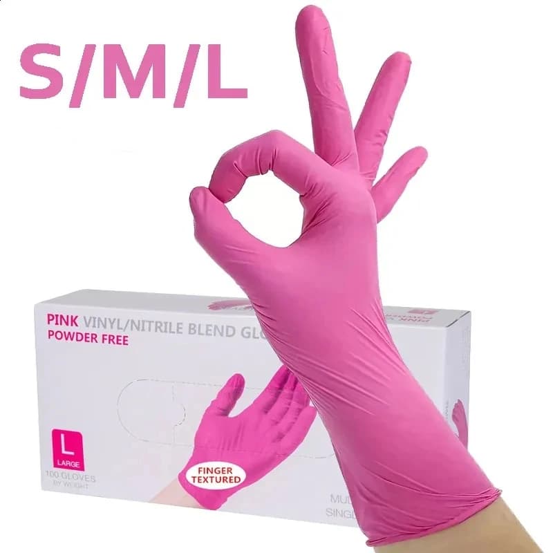 Guanti in nitrile rosa leggero da 3,5 milioni Guanti monouso senza lattice per estetista Tinture per capelli Guanti per tatuaggi Guanti per la pulizia della casa