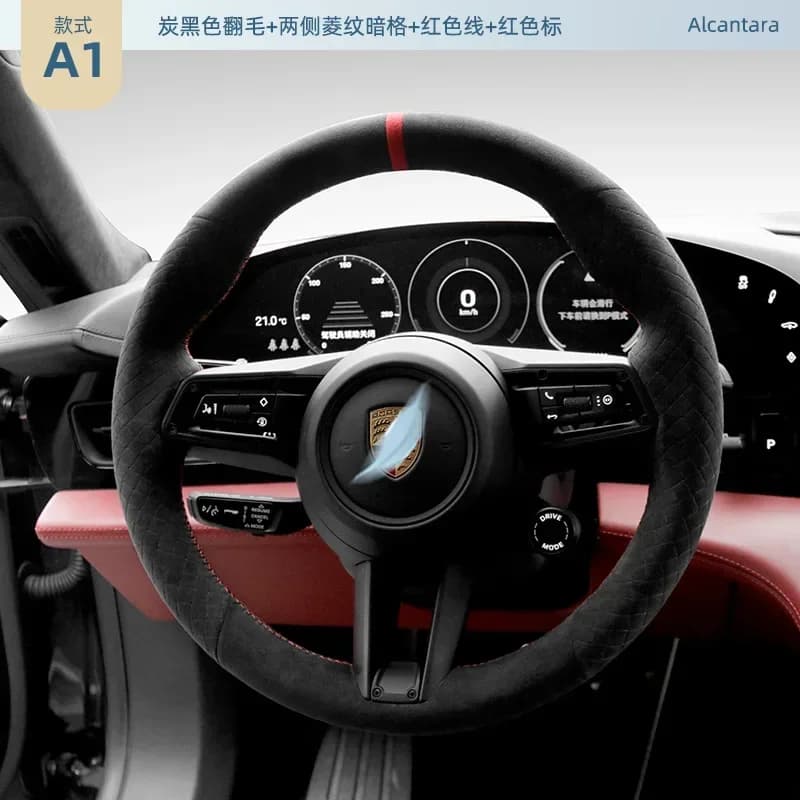 Per Porsche Macan Cayenne Cayman Panamera 911 Boxster Vera Alcantara FAI DA TE Cucito A Mano Coprivolante Maniglia Interna Della Copertura