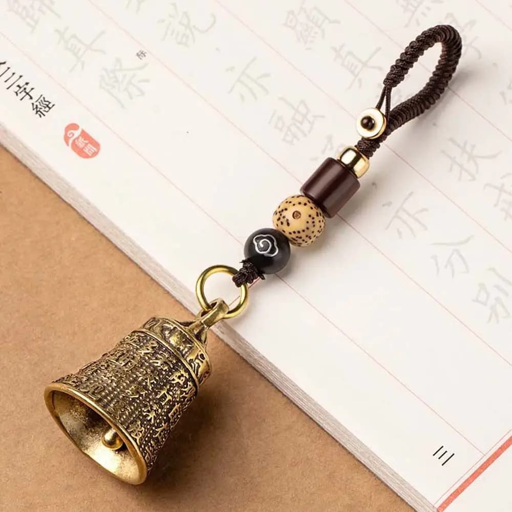 Handmade Tibetan Buddhism Scripture Sutra Lucky Rope Brass bell Lanyard Pendants Keyfob Car Key Chain Car Key Chain Key Rings