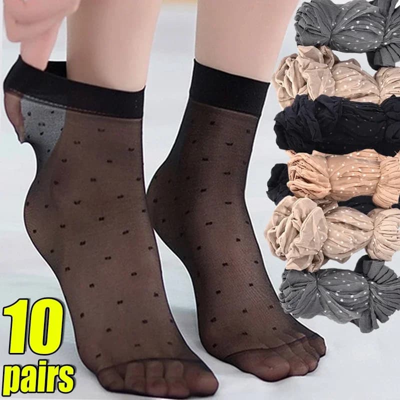 Calzini estivi in seta da donna corti in pizzo trasparente a pois - calze sexy antiscivolo elastiche ultrasottili traspiranti 5/10/20 paia