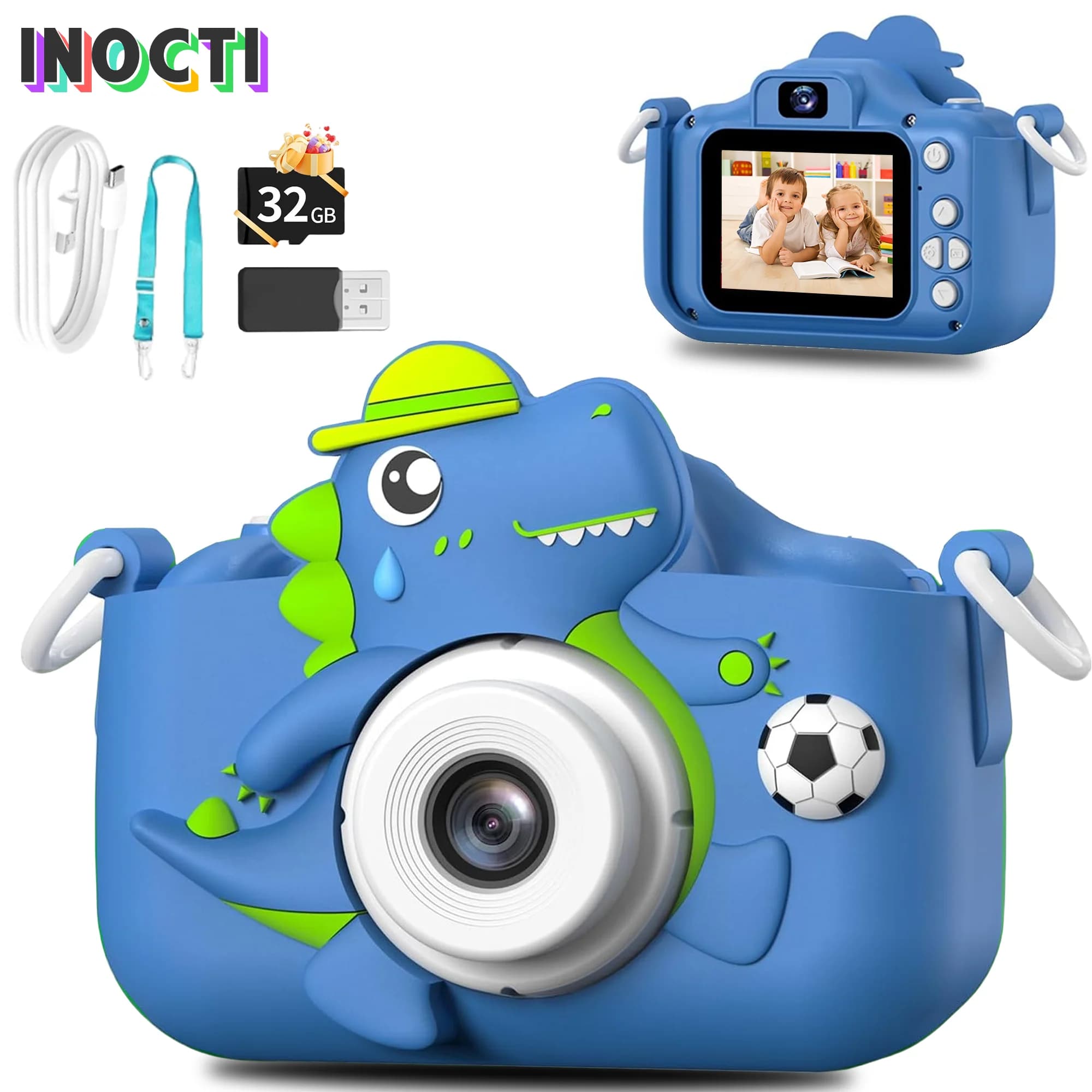 Fotocamera digitale per bambini con scheda 32G Toy Girl Boy 1080p Schermo HD Cartoon Dinosaur Camera Fotografia Video Regali di compleanno Natale